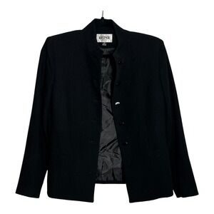 Kasper Petite Women 6P Black Textured Mandarin Collar Button Front Blazer Jacket